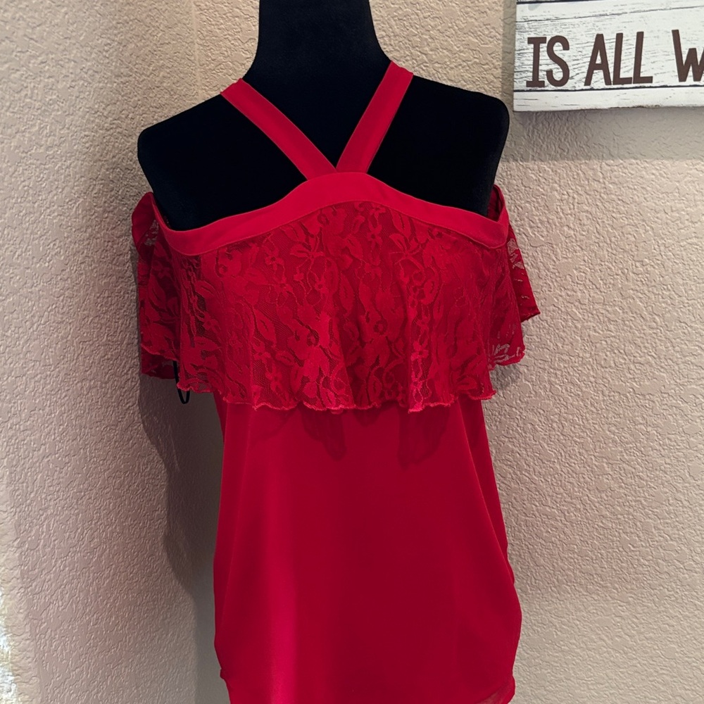 Sweet Pea Red Lace Off-Shoulder Blouse